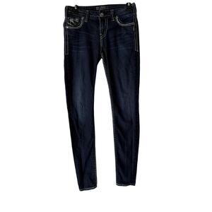 Silver Jeans Suki Super Skinny Jeans Womens 27x33 Dark Wash Stretch‎ Embroidered